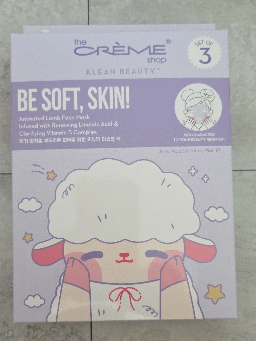 The Crème Shop Be Soft, Skin! Animated Lamb Face Mask - Lavender Set Of 3